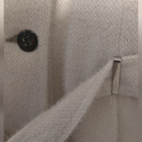 Calvin Klein belted asymmetrical furry off white coat jacket, size L, like new! - Picture 9 of 15